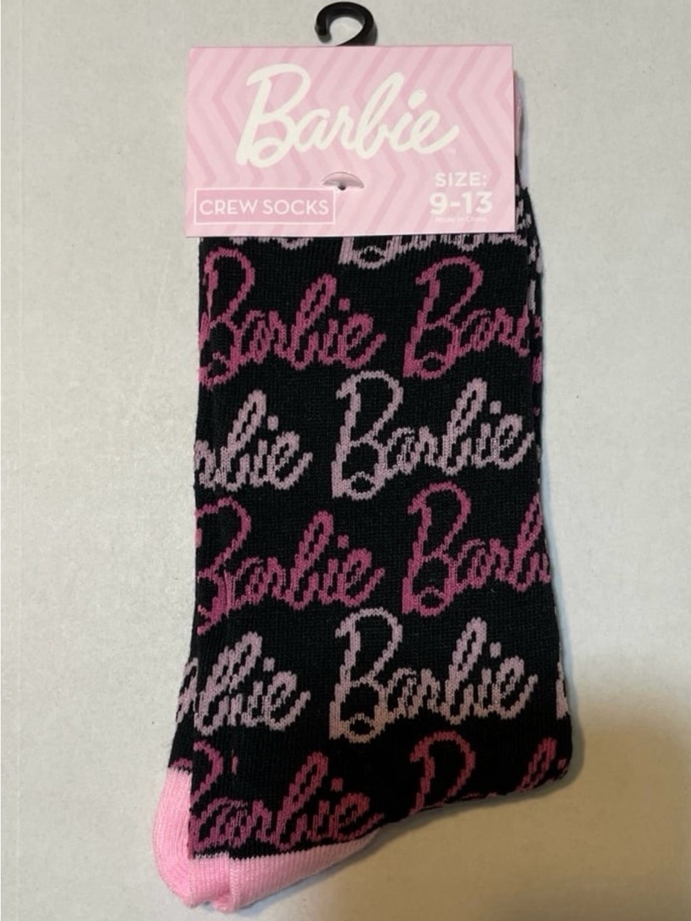 Barbie Black Crew Socks with Pink Logos
